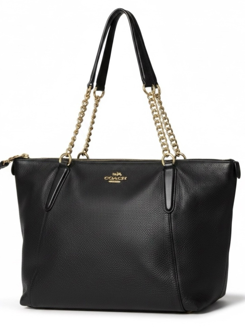 coach bag Ava black leather tote chain handle 22211